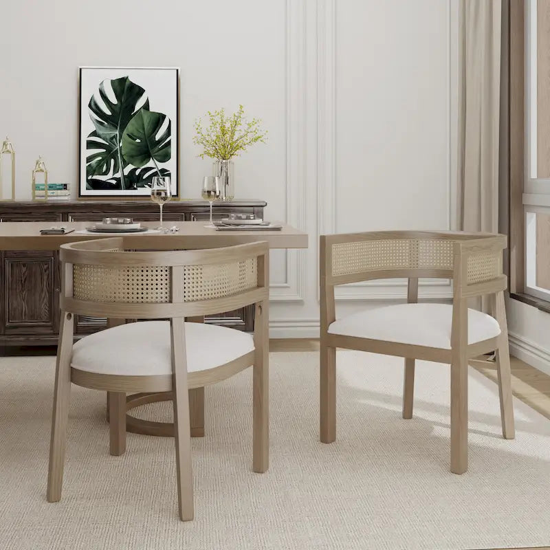 Chaises de salle à manger en bois d'hévéa de style fermier avec dossier en cannage