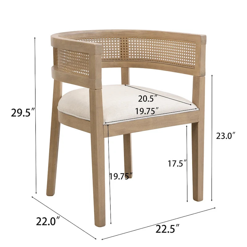 Chaises de salle à manger en bois d'hévéa de style fermier avec dossier en cannage