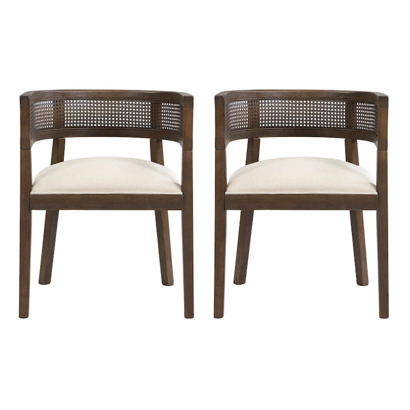 Chaises de salle à manger en bois d'hévéa de style fermier avec dossier en cannage