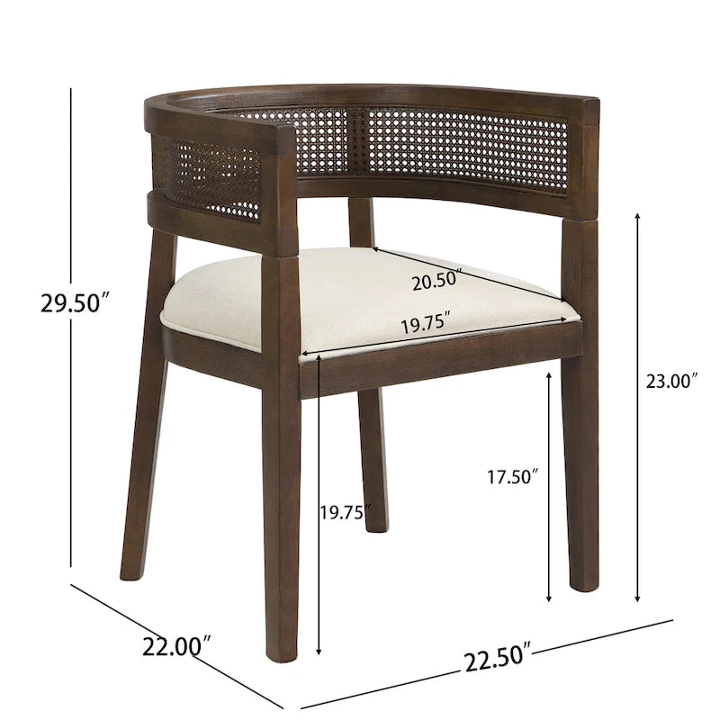 Chaises de salle à manger en bois d'hévéa de style fermier avec dossier en cannage