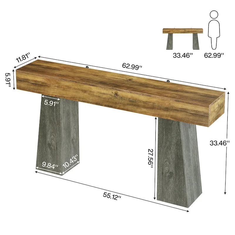 Table d'entrée de ferme, table console de canapé en bois de 63 pouces de long