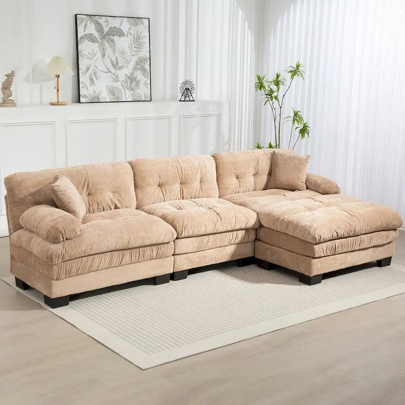 120.87 Canapé sectionnel convertible en L en chenille avec pouf