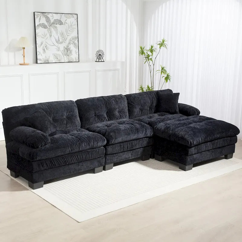 120.87 Canapé sectionnel convertible en L en chenille avec pouf