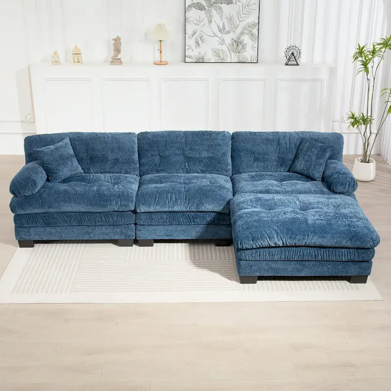 120.87 Canapé sectionnel convertible en L en chenille avec pouf