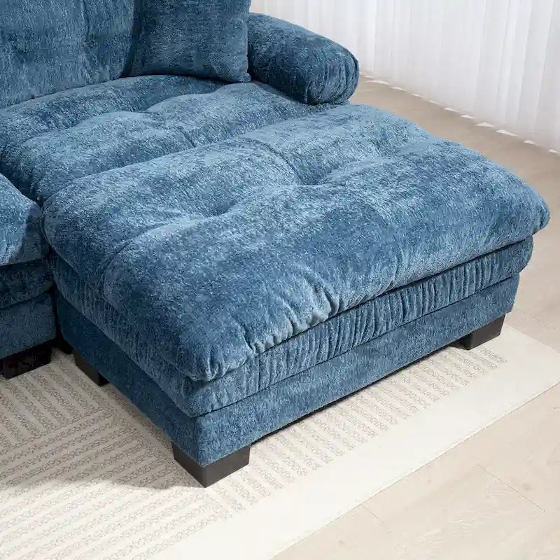 120.87 Canapé sectionnel convertible en L en chenille avec pouf