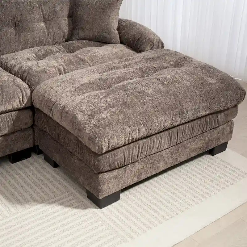 120.87 Canapé sectionnel convertible en L en chenille avec pouf