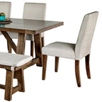 Table à manger 7 pièces, chaises et banc avec assise blanche, rectangulaire marron