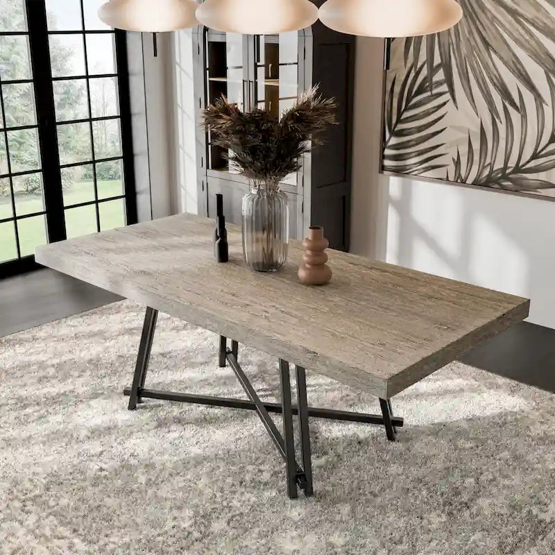 Ensemble table et chaises de salle à manger modernes 7 pièces en bois massif noir