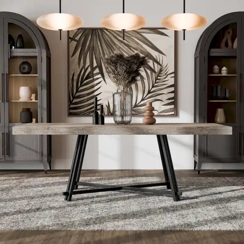 Ensemble table et chaises de salle à manger modernes 7 pièces en bois massif noir