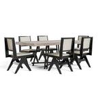 Ensemble table et chaises de salle à manger modernes 7 pièces en bois massif noir