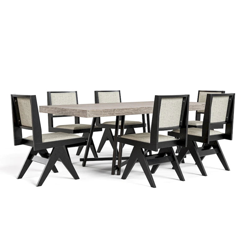 Ensemble table et chaises de salle à manger modernes 7 pièces en bois massif noir