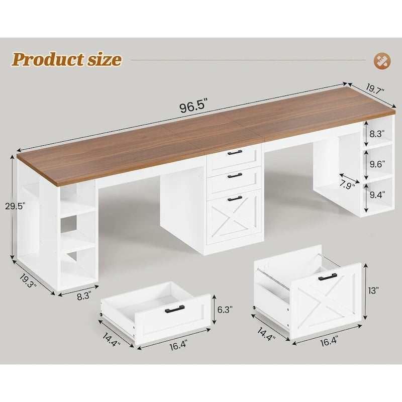 Bureau informatique 96,5 cm 3 tiroirs pour bureau à domicile 8 étagères ouvertes