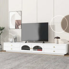 Meuble TV luxueux de 86 pouces avec portes en verre cannelé et quatre tiroirs - 15,70 x 86,60 x 12,80