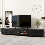Meuble TV luxueux de 86 pouces avec portes en verre cannelé et quatre tiroirs - 15,70 x 86,60 x 12,80