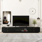 Meuble TV luxueux de 86 pouces avec portes en verre cannelé et quatre tiroirs - 15,70 x 86,60 x 12,80