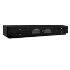 Meuble TV luxueux de 86 pouces avec portes en verre cannelé et quatre tiroirs - 15,70 x 86,60 x 12,80