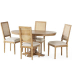 Ensemble table et chaises de salle à manger en bois et rotin