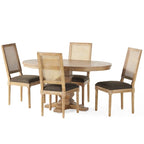Ensemble table et chaises de salle à manger en bois et rotin