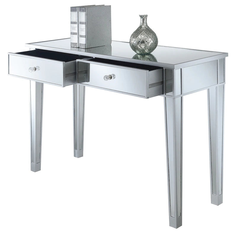 Bureau et console à 2 tiroirs miroirs dorés