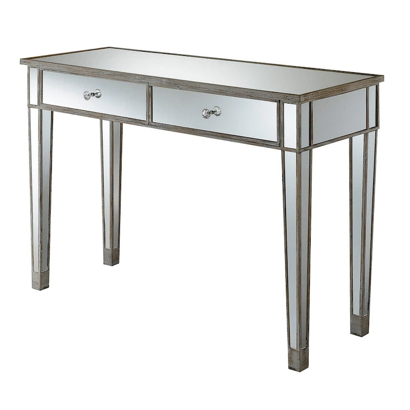 Bureau et console à 2 tiroirs miroirs dorés