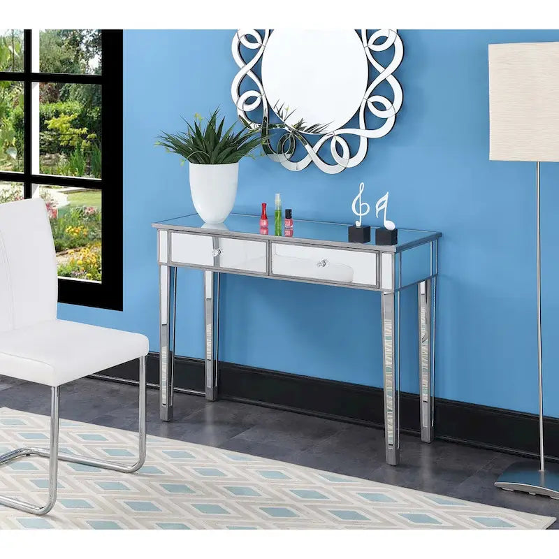 Bureau et console à 2 tiroirs miroirs dorés