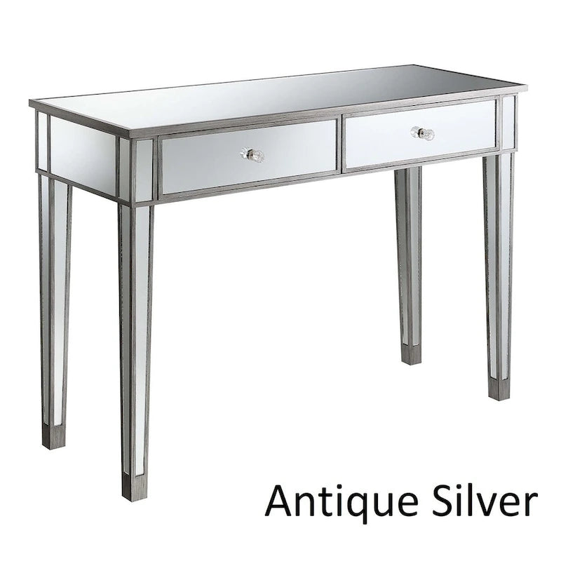 Bureau et console à 2 tiroirs miroirs dorés