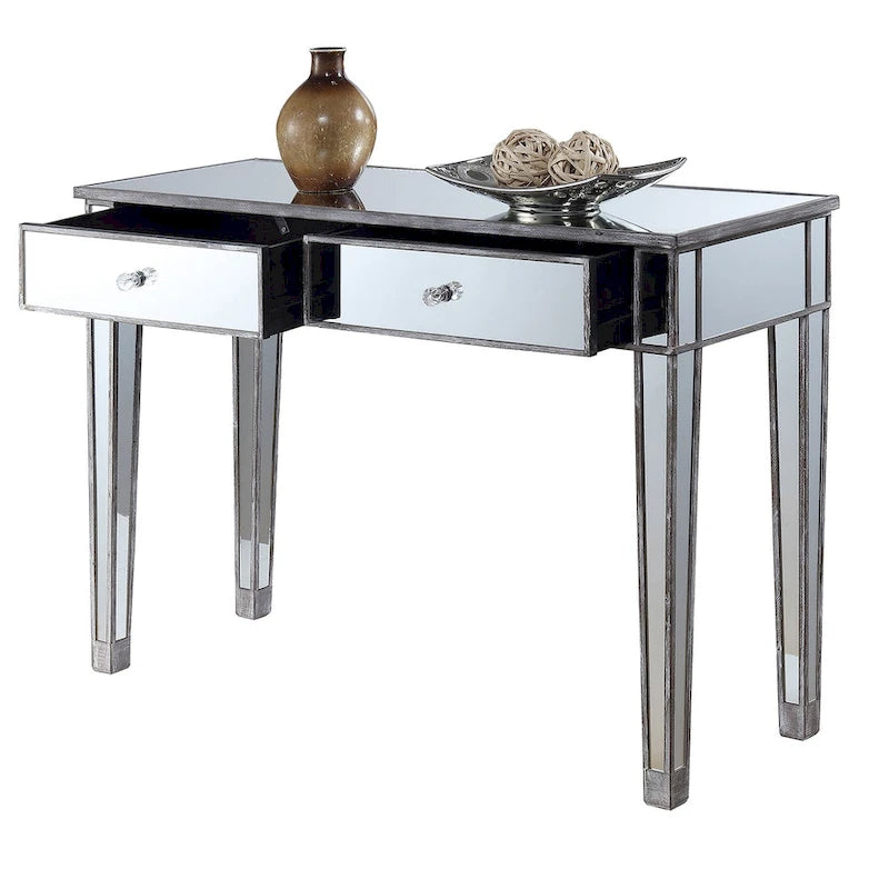 Bureau et console à 2 tiroirs miroirs dorés