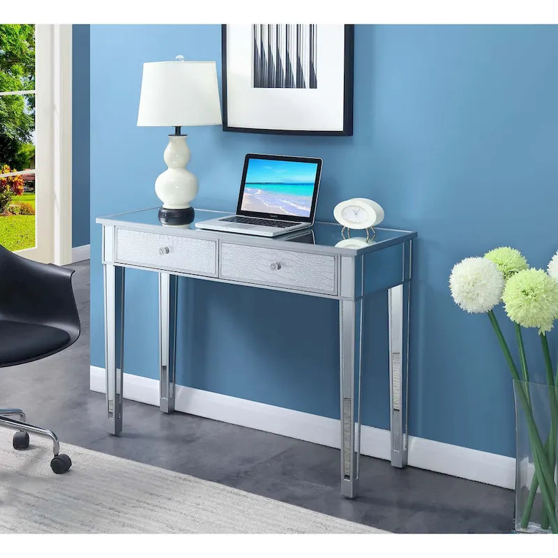 Bureau et console à 2 tiroirs miroirs dorés