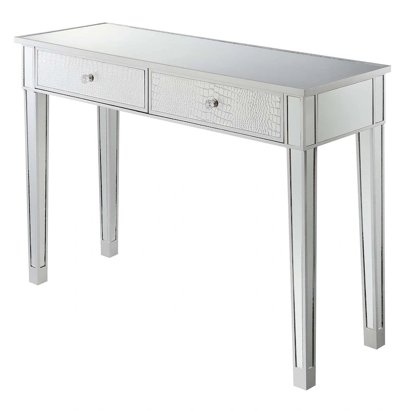 Bureau et console à 2 tiroirs miroirs dorés