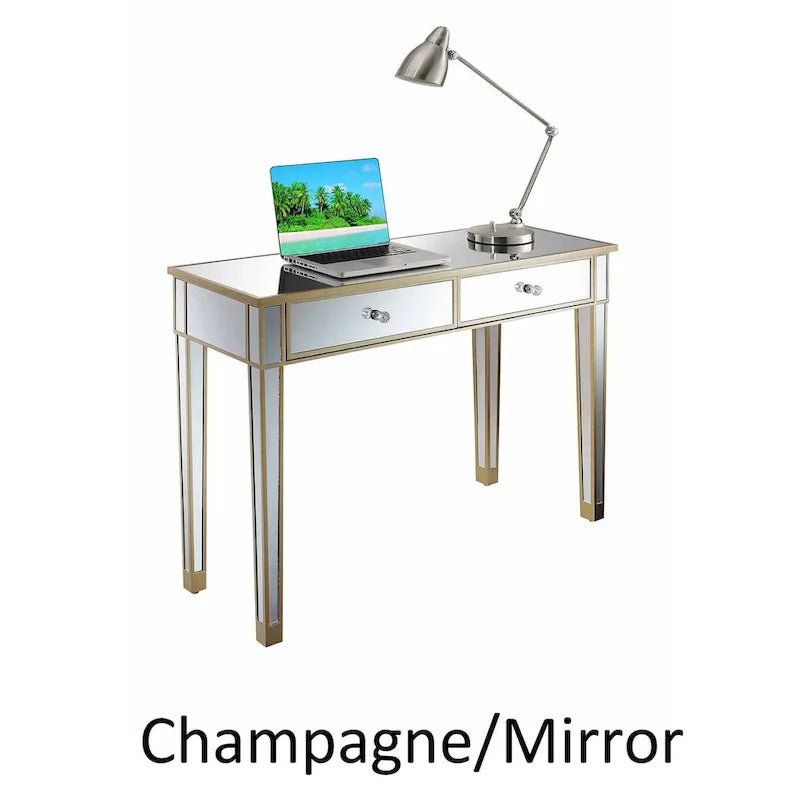 Bureau et console à 2 tiroirs miroirs dorés