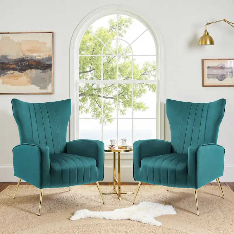 Fauteuil d'appoint dossier haut en velours avec pieds en métal pour salon