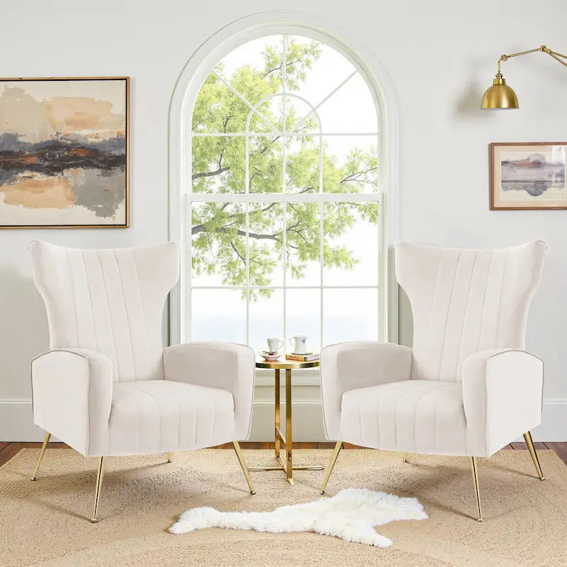 Fauteuil d'appoint dossier haut en velours avec pieds en métal pour salon