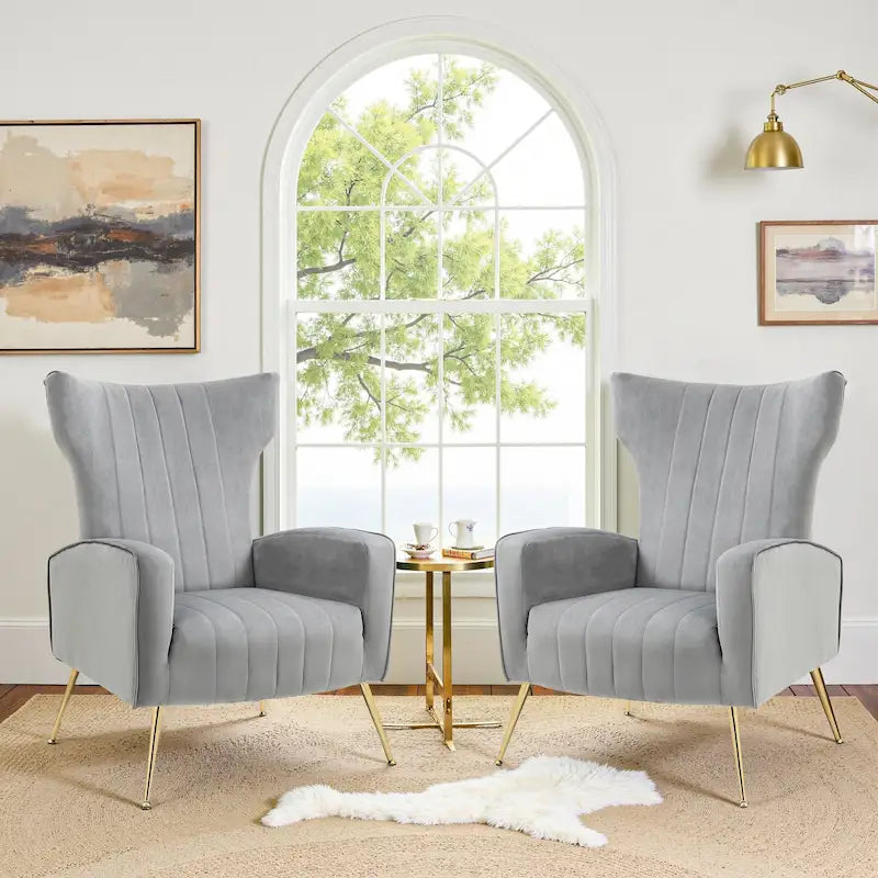 Fauteuil d'appoint dossier haut en velours avec pieds en métal pour salon