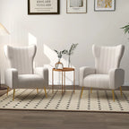 Fauteuil d'appoint dossier haut en velours avec pieds en métal pour salon