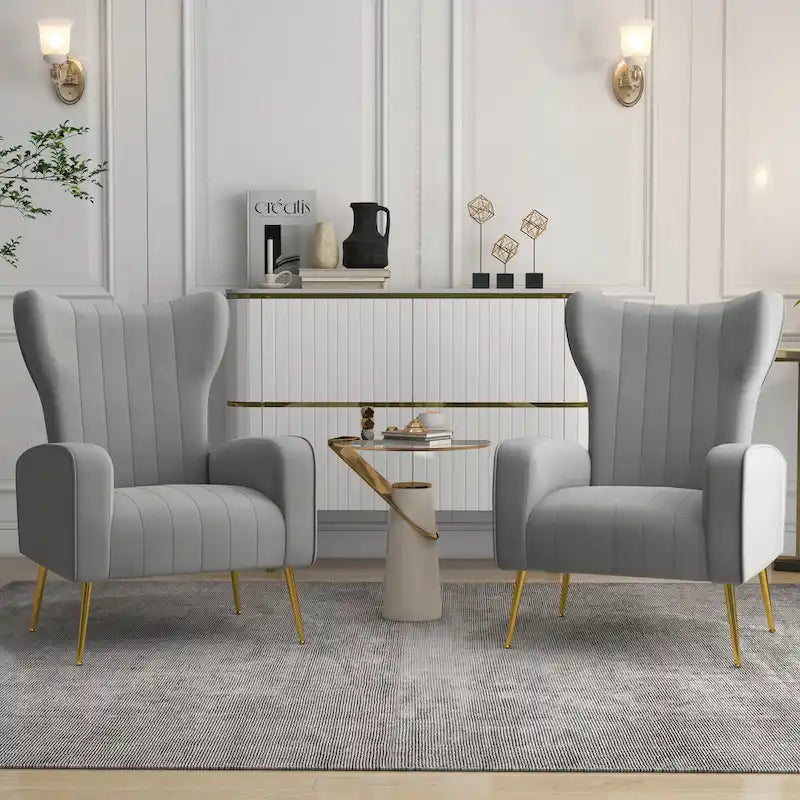 Fauteuil d'appoint dossier haut en velours avec pieds en métal pour salon