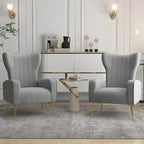 Fauteuil d'appoint dossier haut en velours avec pieds en métal pour salon