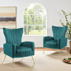 Fauteuil d'appoint dossier haut en velours avec pieds en métal pour salon