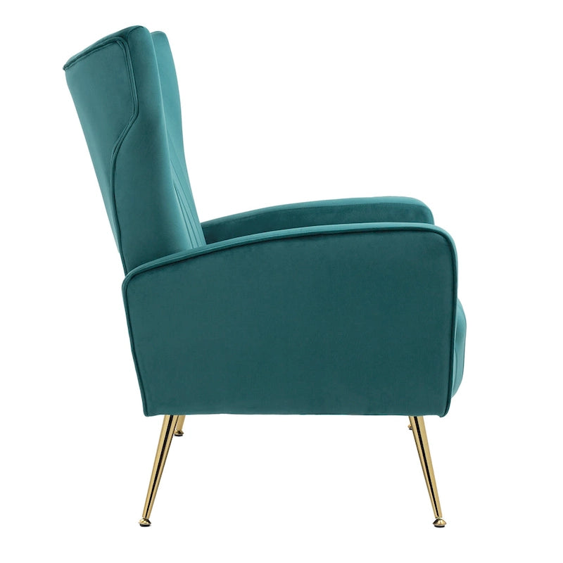 Fauteuil d'appoint dossier haut en velours avec pieds en métal pour salon