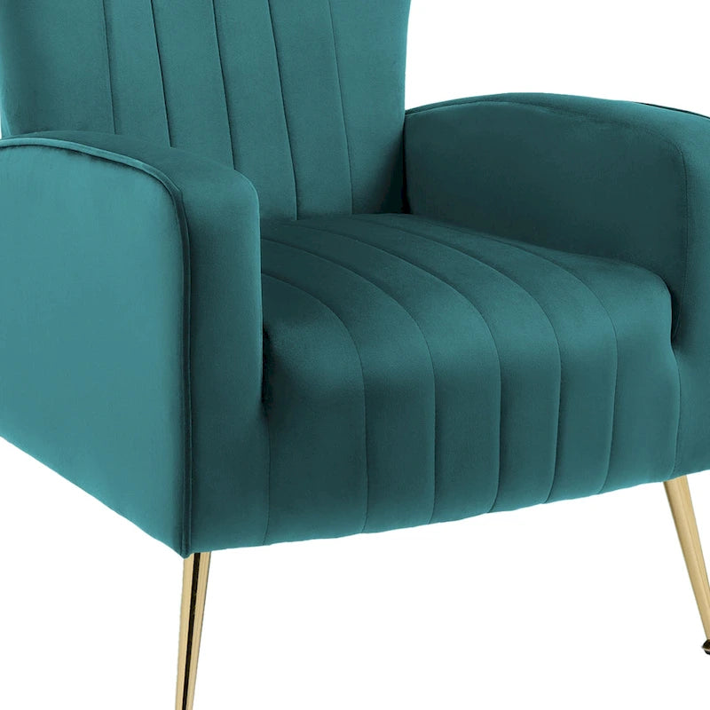 Fauteuil d'appoint dossier haut en velours avec pieds en métal pour salon
