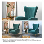 Fauteuil d'appoint dossier haut en velours avec pieds en métal pour salon