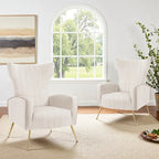 Fauteuil d'appoint dossier haut en velours avec pieds en métal pour salon