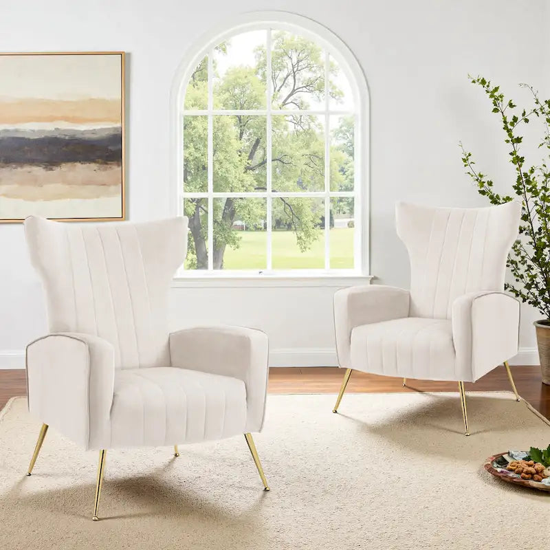 Fauteuil d'appoint dossier haut en velours avec pieds en métal pour salon