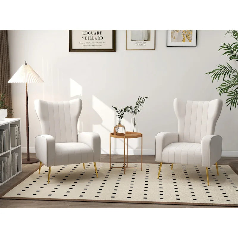 Fauteuil d'appoint dossier haut en velours avec pieds en métal pour salon