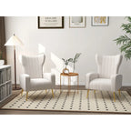 Fauteuil d'appoint dossier haut en velours avec pieds en métal pour salon