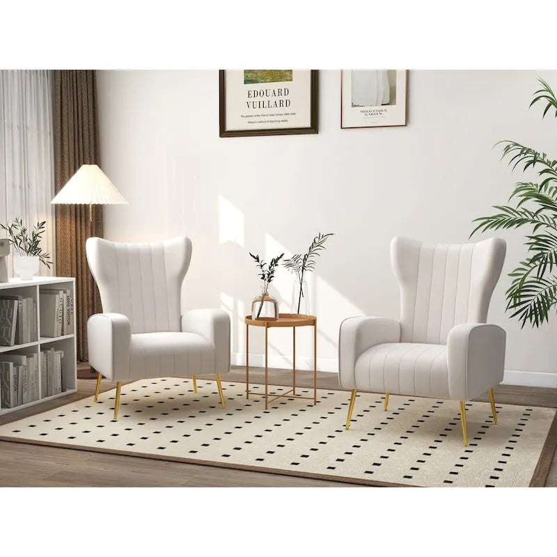 Fauteuil d'appoint dossier haut en velours avec pieds en métal pour salon