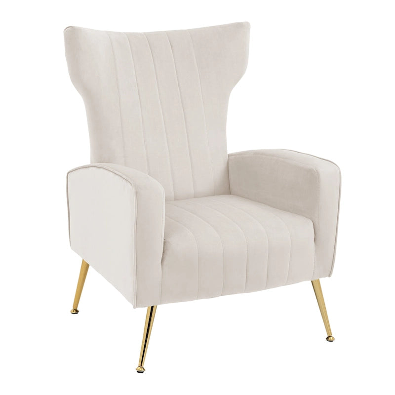 Fauteuil d'appoint dossier haut en velours avec pieds en métal pour salon