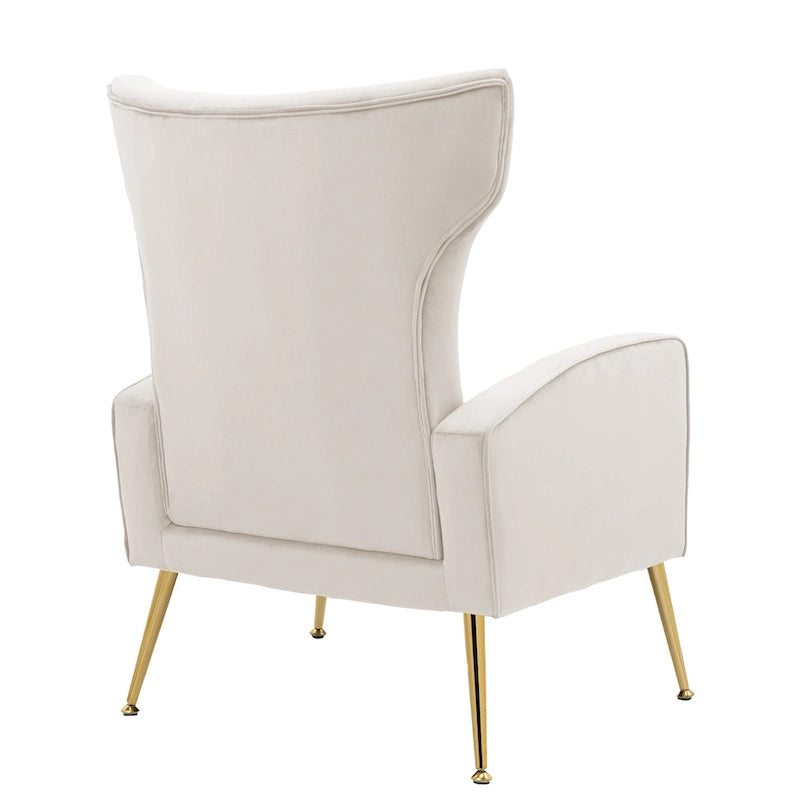 Fauteuil d'appoint dossier haut en velours avec pieds en métal pour salon