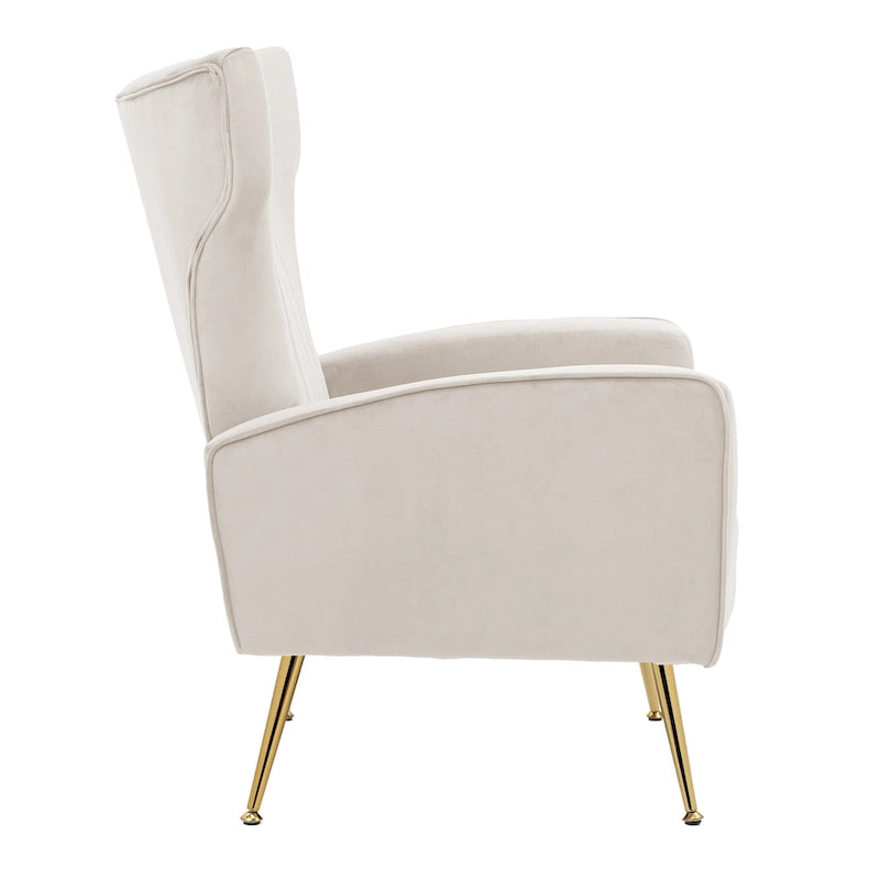 Fauteuil d'appoint dossier haut en velours avec pieds en métal pour salon