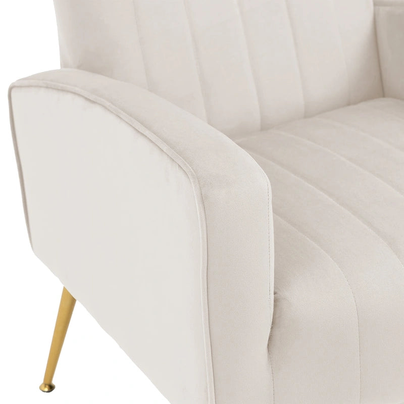 Fauteuil d'appoint dossier haut en velours avec pieds en métal pour salon