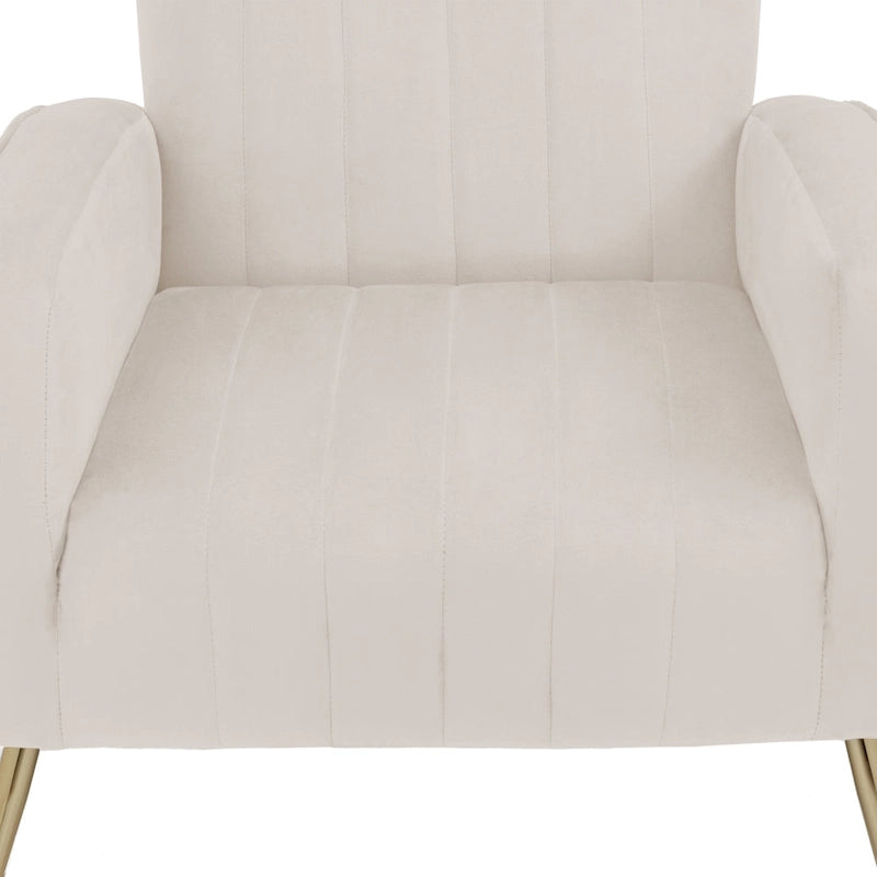 Fauteuil d'appoint dossier haut en velours avec pieds en métal pour salon